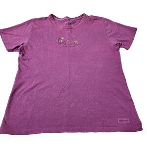 Life Is Good Womens Size Medium Campfire Dog Shirt Purple